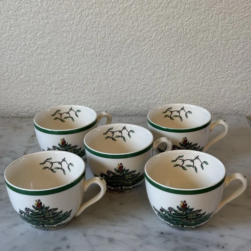 Set Of 5‎ Spode Christmas Tree Cups Tea Coffee Cocoa Excellent Condition England